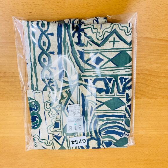 BTB Hawaiian Shirt Men's Large Tan Green Tropical Short Sleeve Button Up Linen - Picture 9 of 9